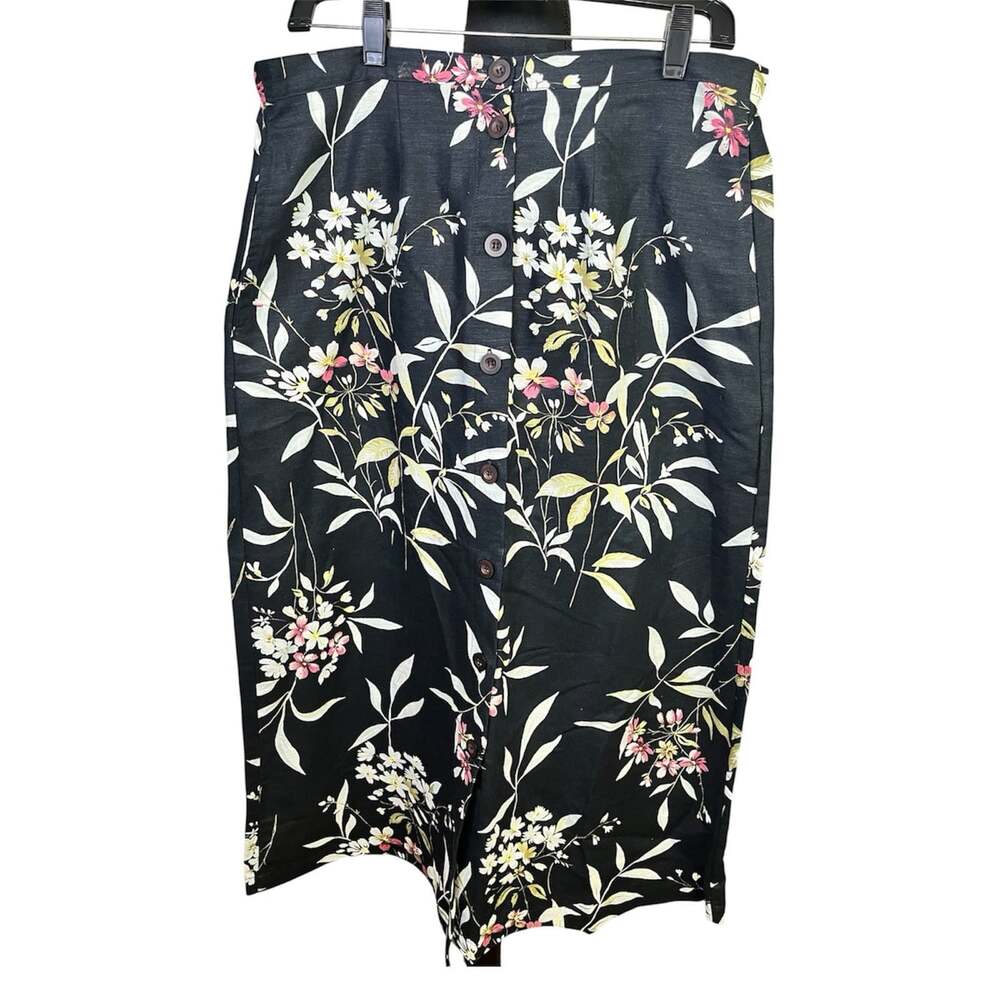 Capacity Linen Button Down Midi Skirt Sz S Floral 90s Vintage Cottagecore Moody